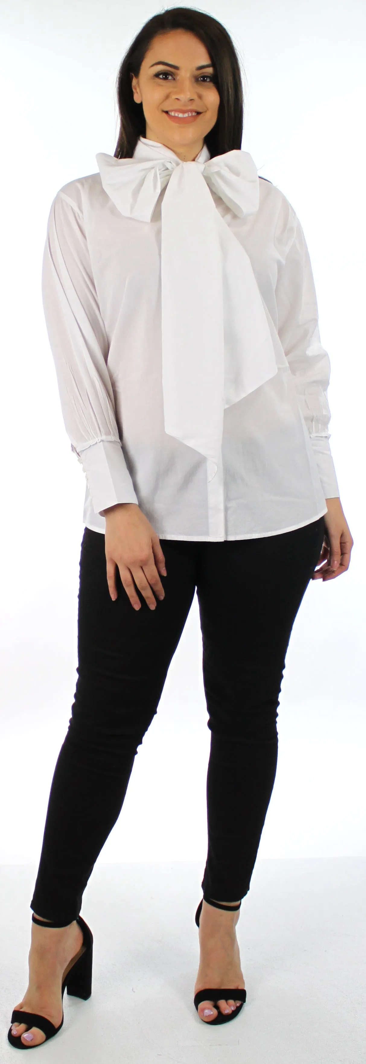 Organic Cotton Bow Scarf shirt, Cotton Shawl Blouse Plus size Blouse, Designer Cotton Blouse,  High end Cotton Blouse, Women Cotton blouse