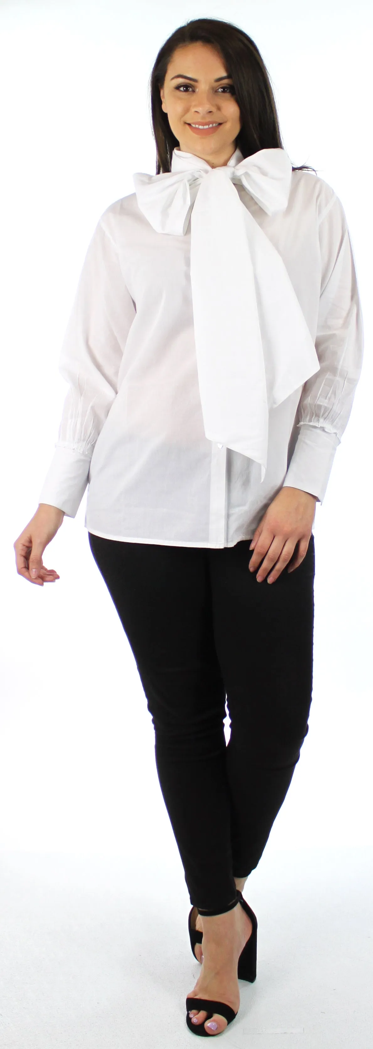 Organic Cotton Bow Scarf shirt, Cotton Shawl Blouse Plus size Blouse, Designer Cotton Blouse,  High end Cotton Blouse, Women Cotton blouse