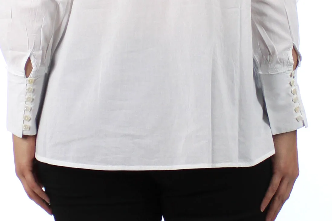 Organic Cotton Bow Scarf shirt, Cotton Shawl Blouse Plus size Blouse, Designer Cotton Blouse,  High end Cotton Blouse, Women Cotton blouse