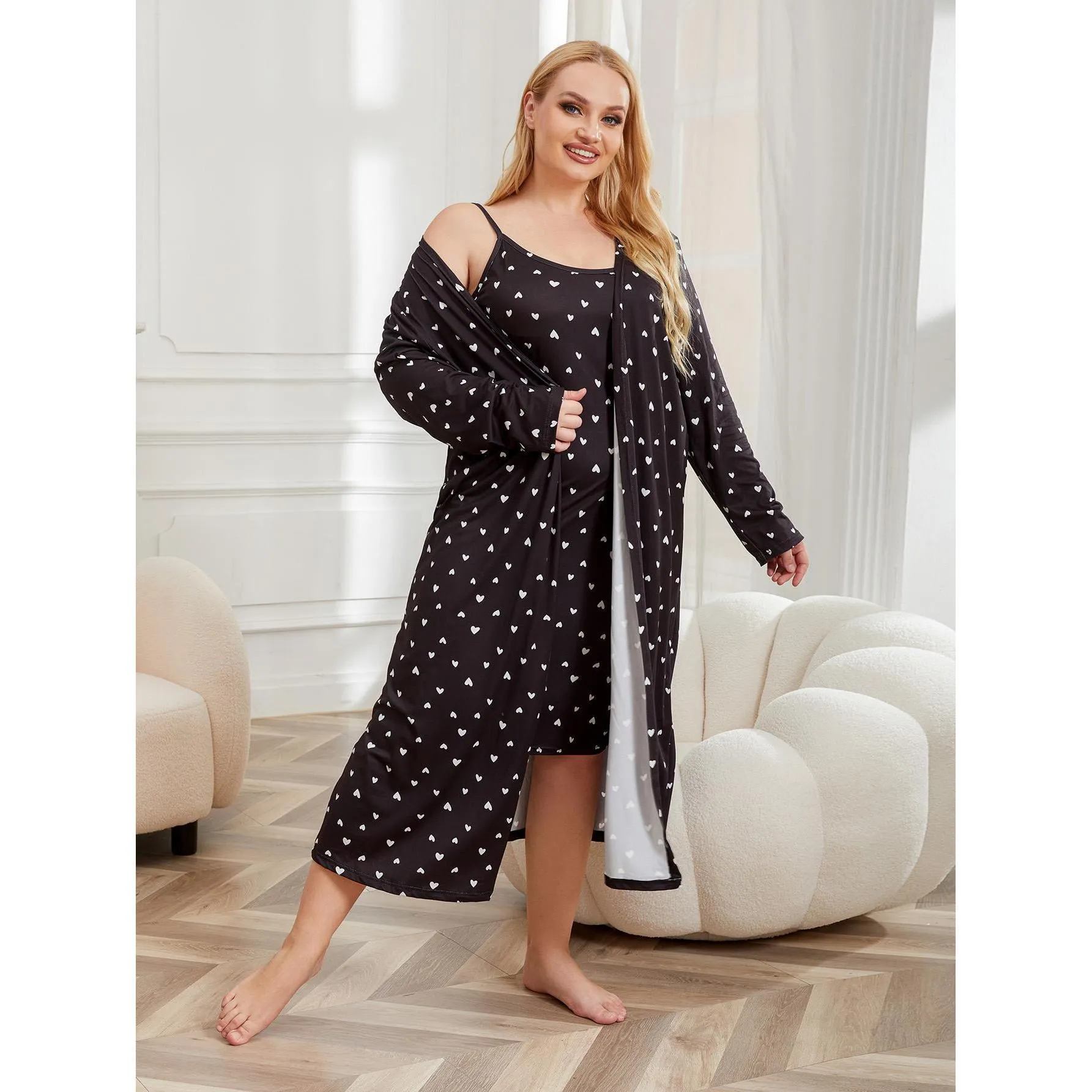 Plus Size Pajamas Women Light Luxury Cool Feeling Nightgown Bathrobe Two Piece Home Wear