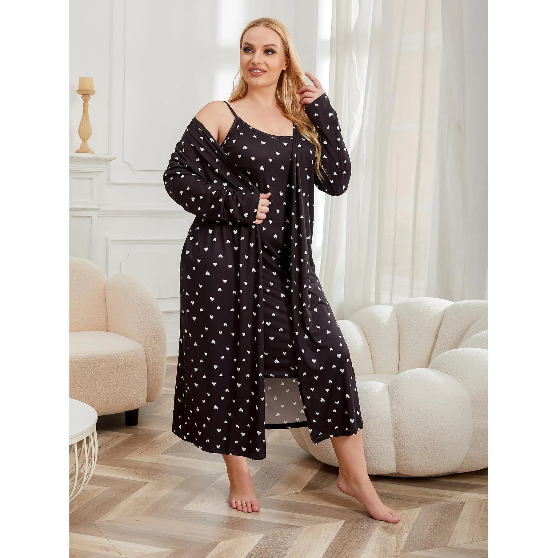 Plus Size Pajamas Women Light Luxury Cool Feeling Nightgown Bathrobe Two Piece Home Wear