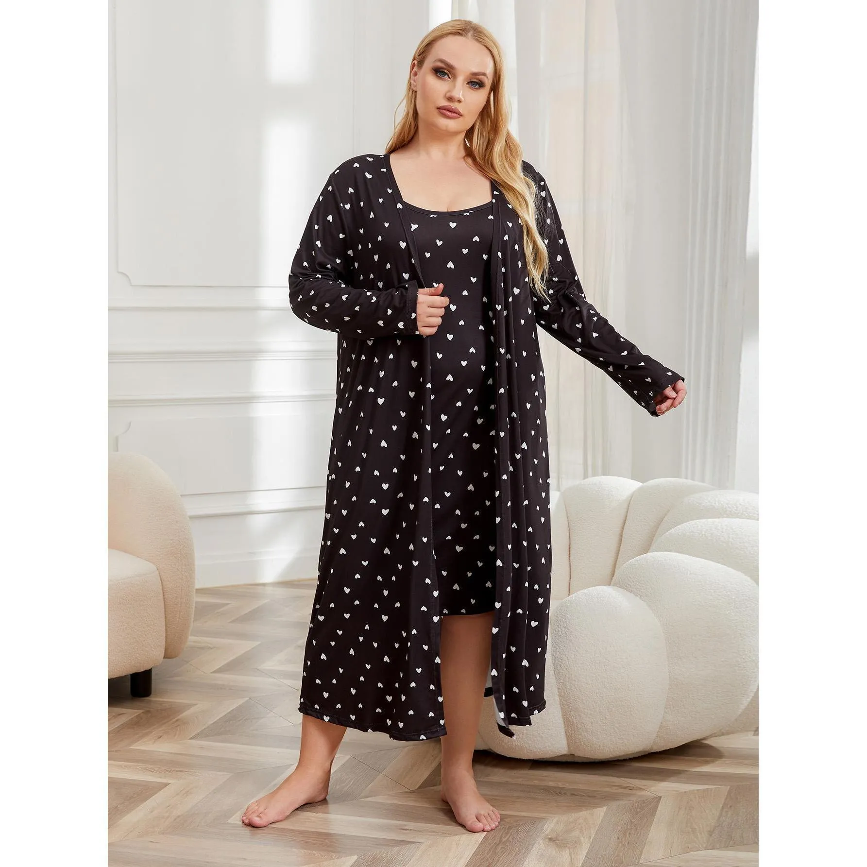 Plus Size Pajamas Women Light Luxury Cool Feeling Nightgown Bathrobe Two Piece Home Wear