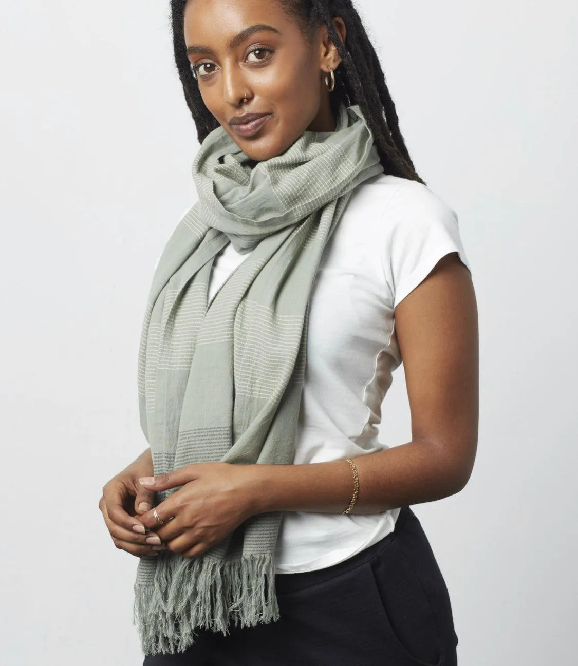 Sage Green Cotton Scarf/ Shawl - Help Break the Cycle of Poverty!