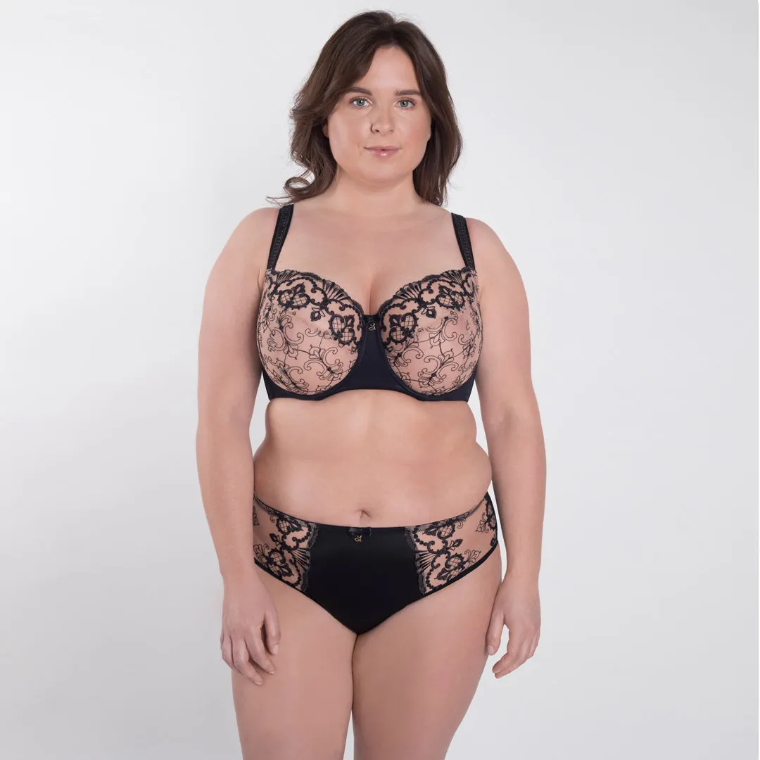 Sheer Mesh Tulle Embroidered Brief Panty Perla Black