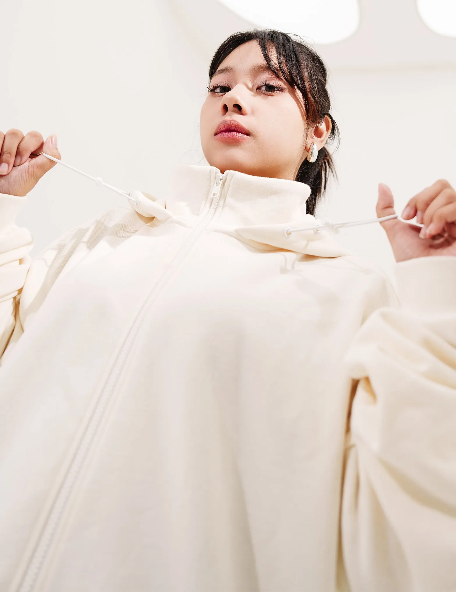 SKOOP® Basiks Oversized Zip Up Hoodie Bone White