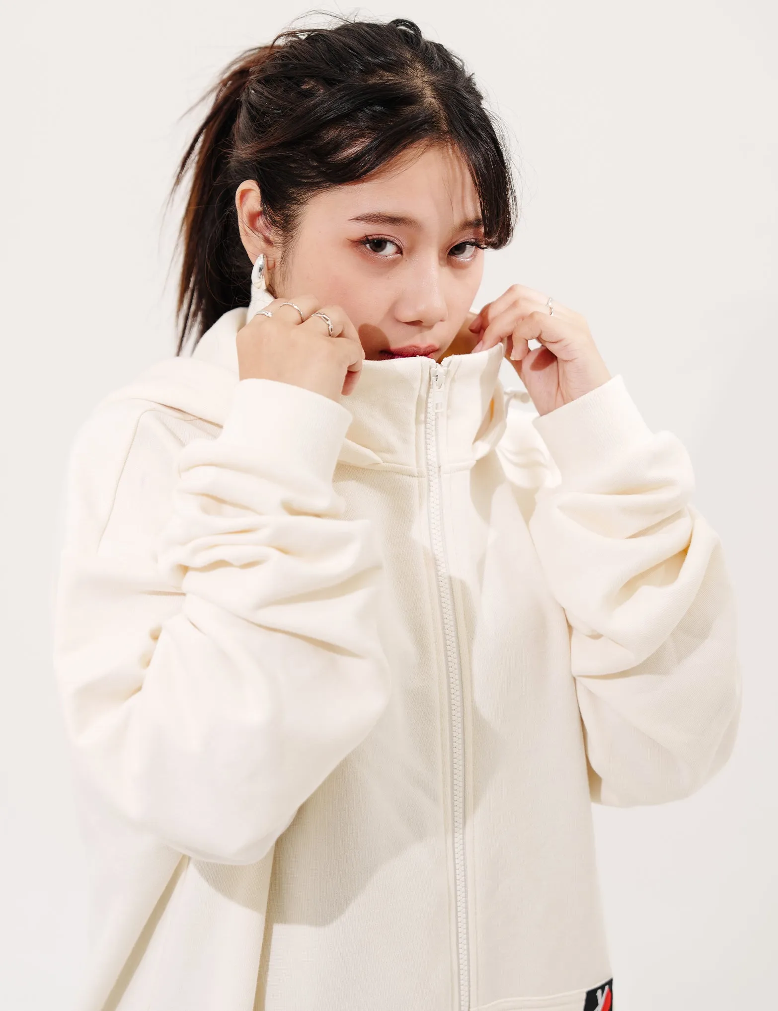 SKOOP® Basiks Oversized Zip Up Hoodie Bone White