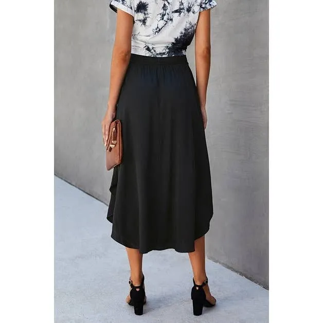 Solid Ruffled Midi Skirt