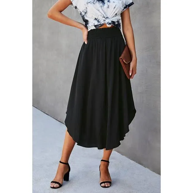Solid Ruffled Midi Skirt