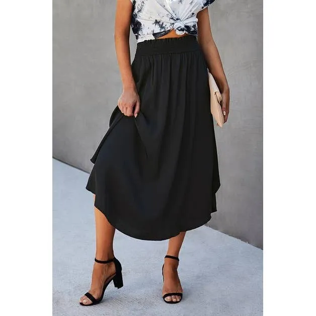 Solid Ruffled Midi Skirt