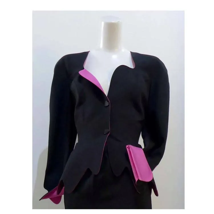 THIERRY MUGLER Black and Pink Skirt Suit Set | Size 40