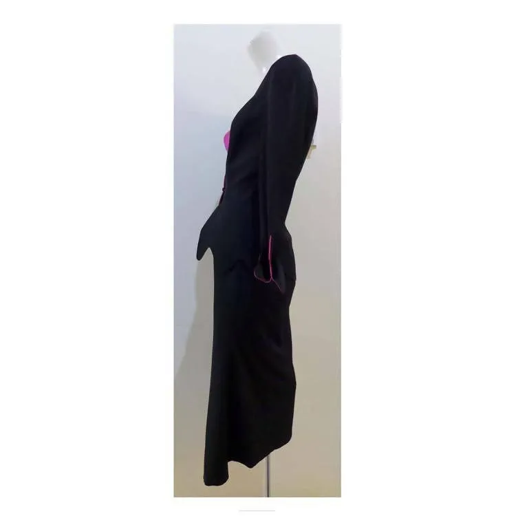 THIERRY MUGLER Black and Pink Skirt Suit Set | Size 40