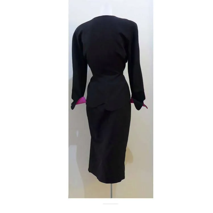 THIERRY MUGLER Black and Pink Skirt Suit Set | Size 40