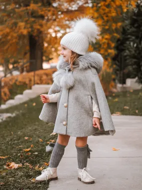 Victoria for MI LOVES Collaboration!!Beautiful DOVE Cape with Synthetic fur Collar and pom-poms.